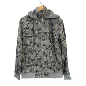 Caffeine Culture Gray all over print Zip-Up Hoodie skateboard size Small